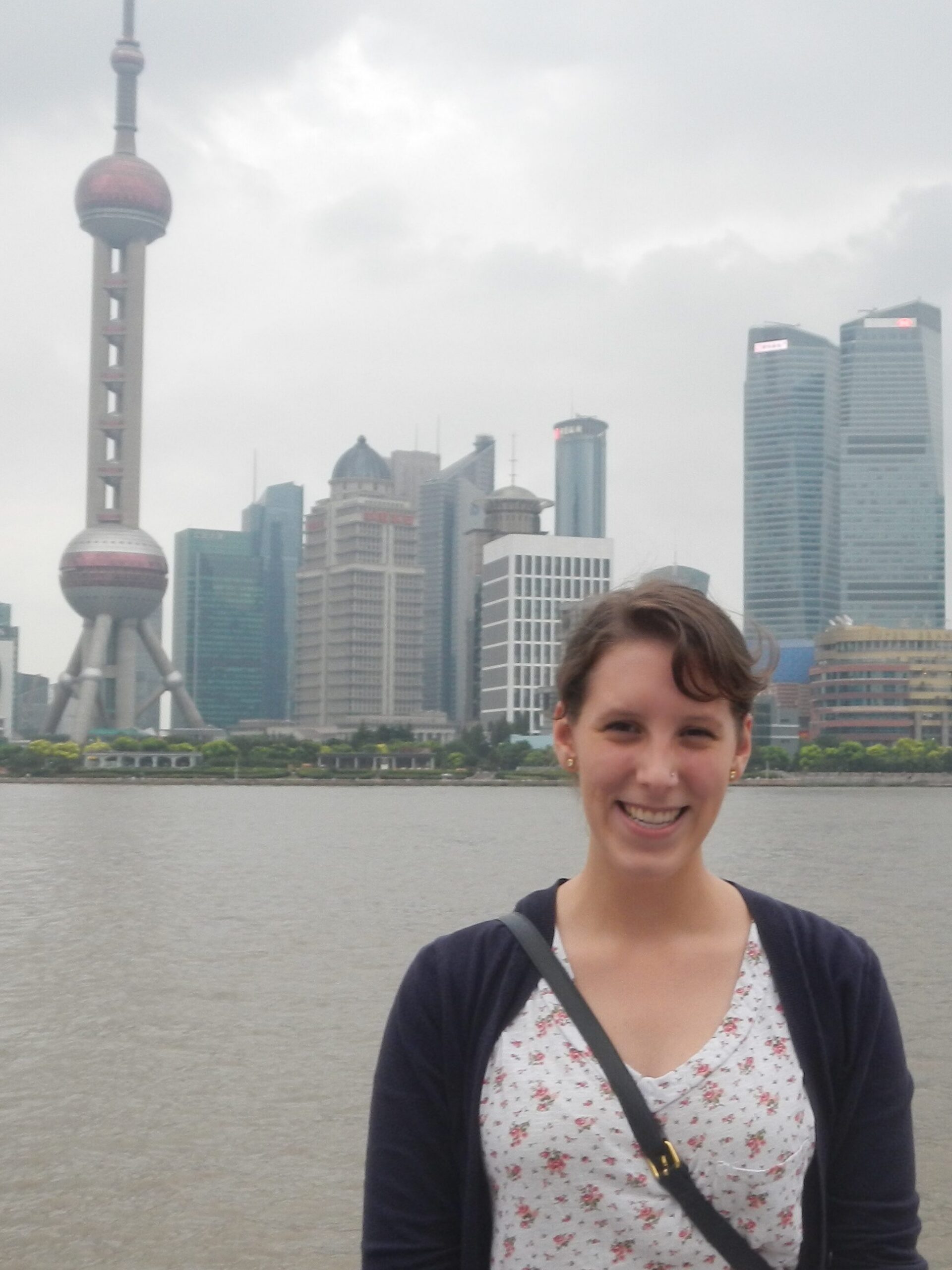 Julia in front of the Bejing skyline